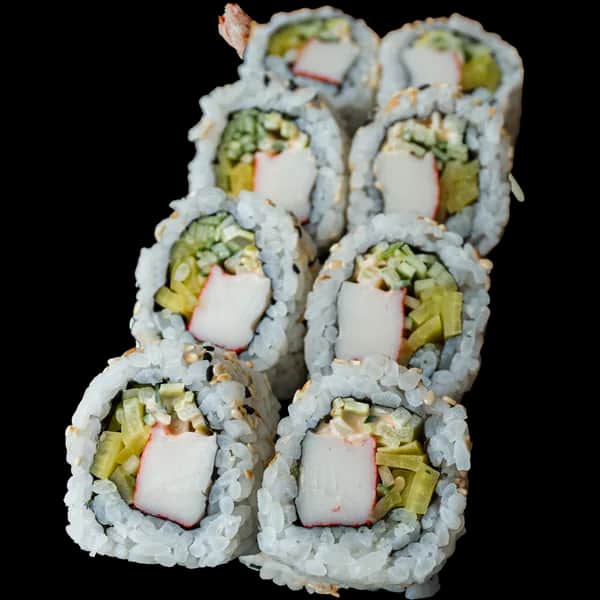 California Maki (8 szt.) – Paluszek krabowy, spicy mayo, por, ogórek