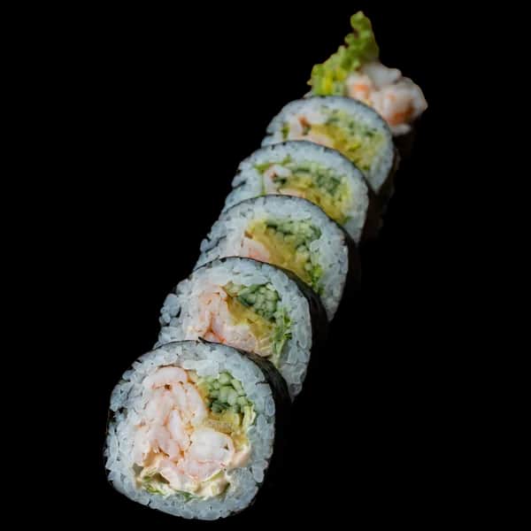 Futomaki – Krewetka gotowana, spicy mayo, por, ogórek, oshinko (6 szt.)