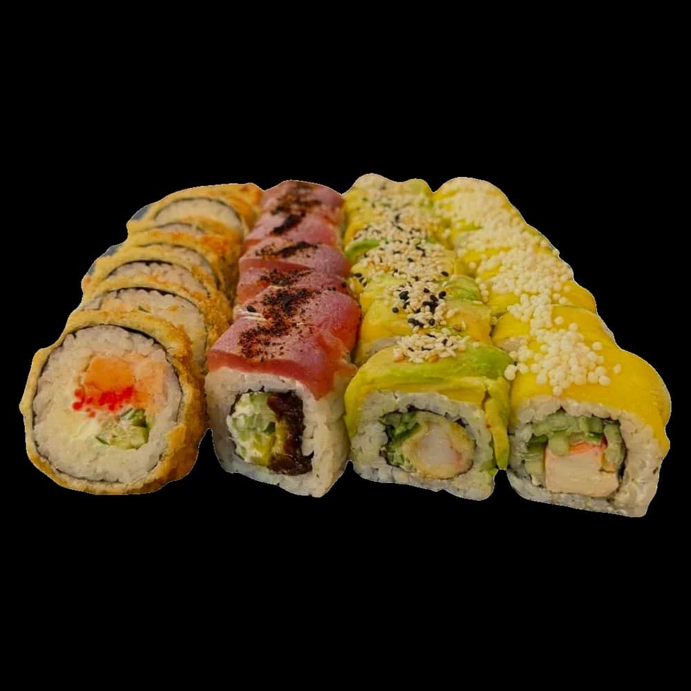 Zestaw Październik: rolki w panko, z opalanym tuńczykiem, z awokado i z mango