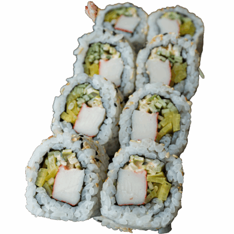 California Maki (8 szt.) - Paluszek krabowy, spicy mayo, por, ogórek