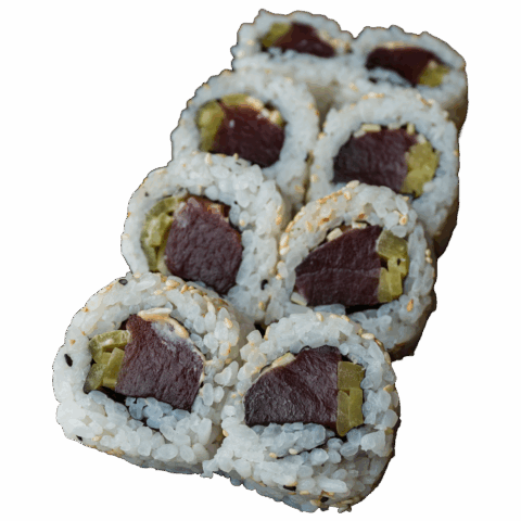 California Maki (8 szt.) - Tuńczyk surowy, spicy mayo, por, oshinko