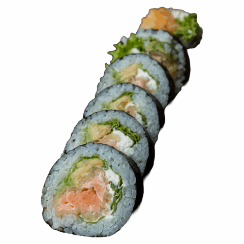 Futomaki – Łosoś w tempurze, serek, awokado, sos teriyaki, sezam (6 szt.)