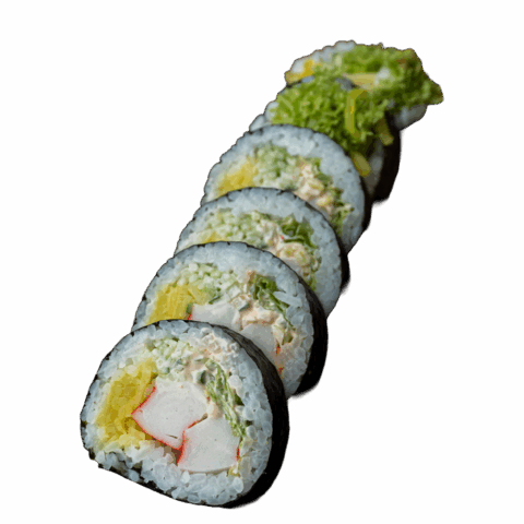 Futomaki – Paluszek krabowy, spicy mayo, por, ogórek, oshinko (6 szt.)