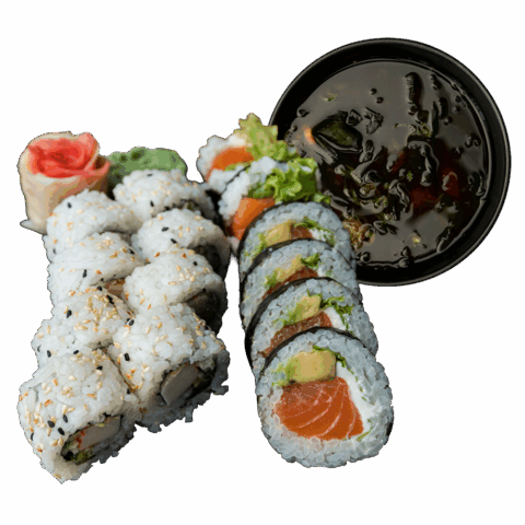 Lunch: Miso + futomaki łosoś & California z paluszkiem krabowym