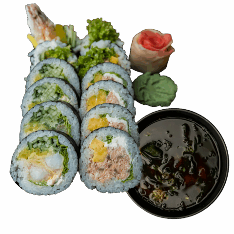 Lunch: Miso + futomaki pieczony łosoś & krewetka tempura